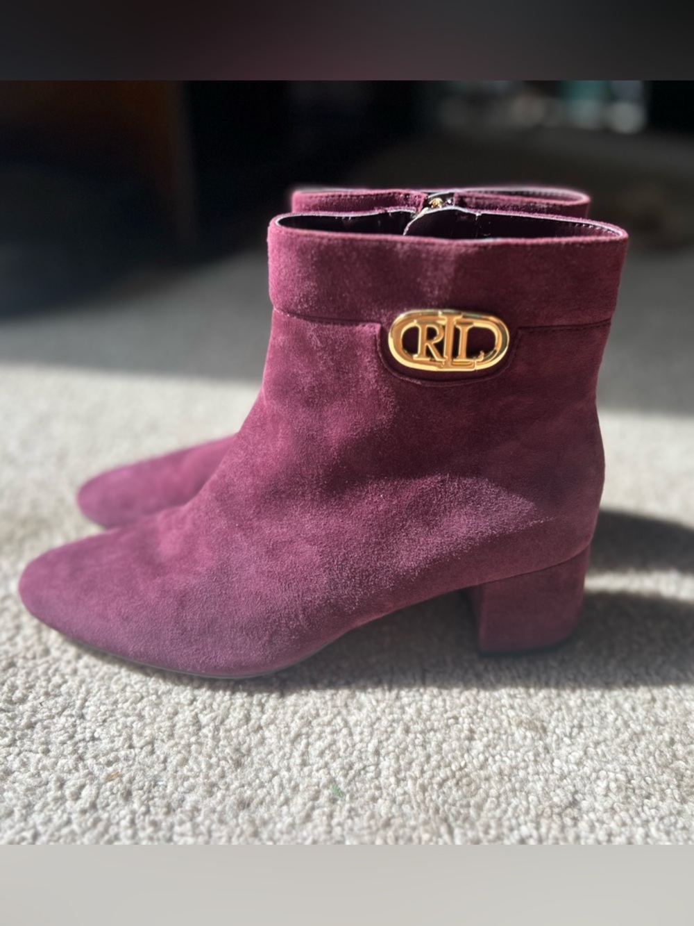 Ralph Lauren Wine Suede Ankle Bootie